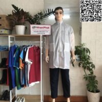 Áo blouse phòng sạch chống tĩnh điện cổ trụ khóa kéo NPU-PS10020526