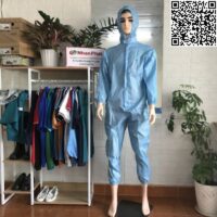 Quần áo liền thân phòng sạch có nón màu xanh NPU-PS10020542