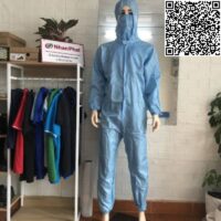 Quần áo phòng sạch chống tĩnh điện liền thân liền nón có khẩu trang màu xanh NPU-PS10020534